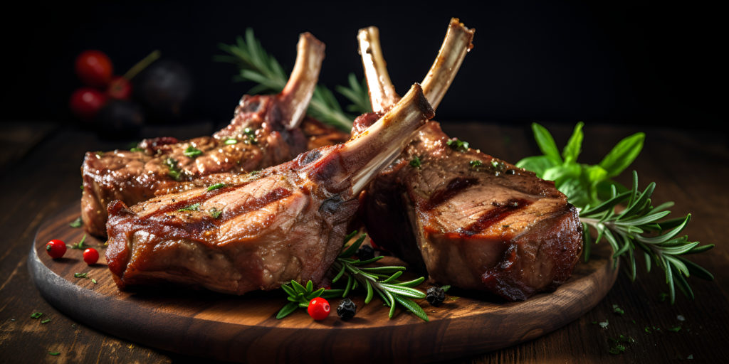 Grilled lamb chops with barbeque sauce on a plate